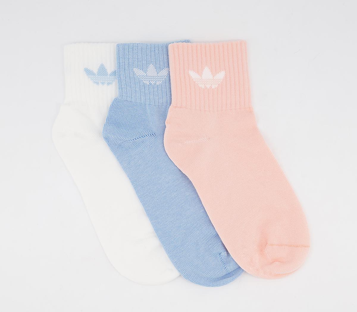 adidas Kids Ankle Socks Pack White Pink Blue Socks