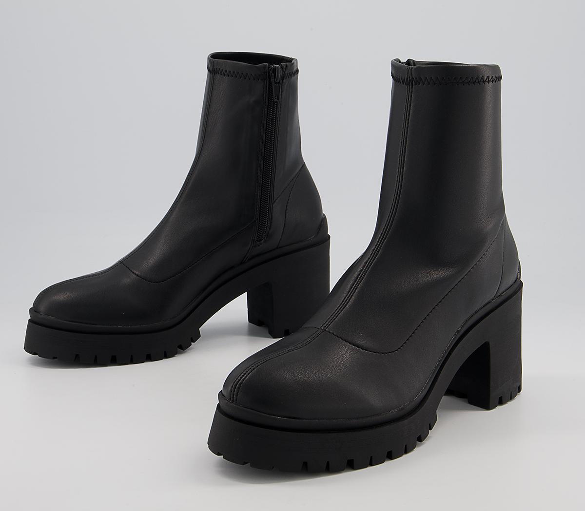 OFFICE Alara Sock Block Heeled Chunky Ankle Boots Black - Women's Boots