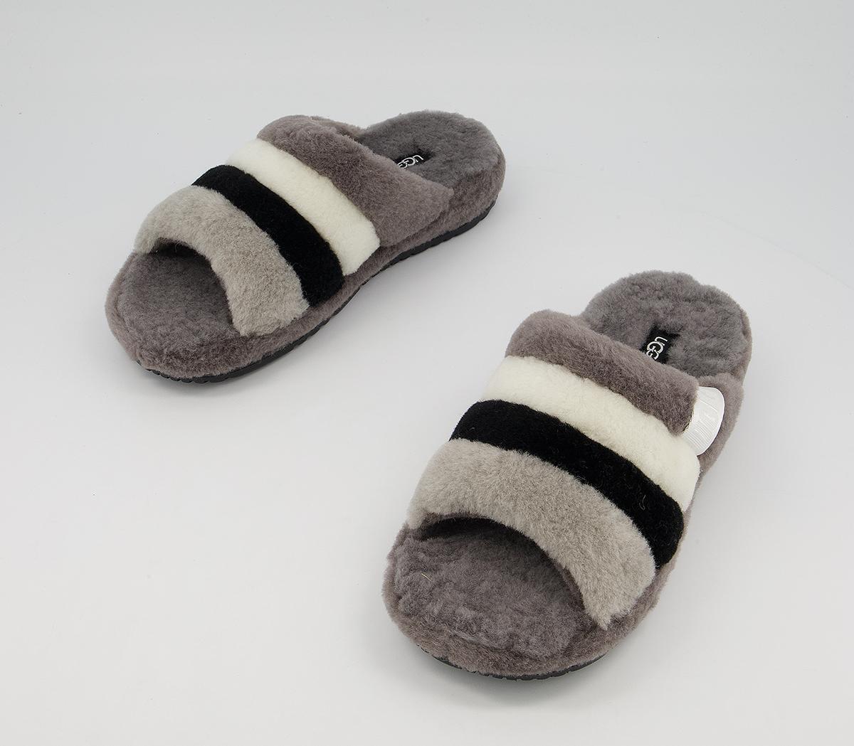 UGG Fluff You Stripe Slippers Dark Grey Multi - Men's Casual Shoes