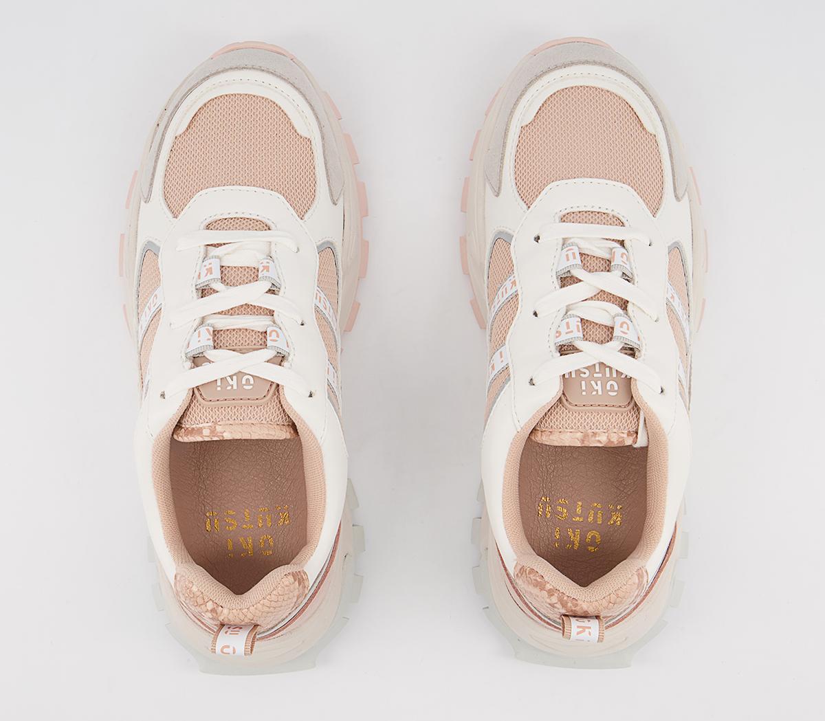 Oki Kutsu O806 Lace Up Trainers Oki Kutsu O806 Lace Up Trainers White Nude Grey Mix