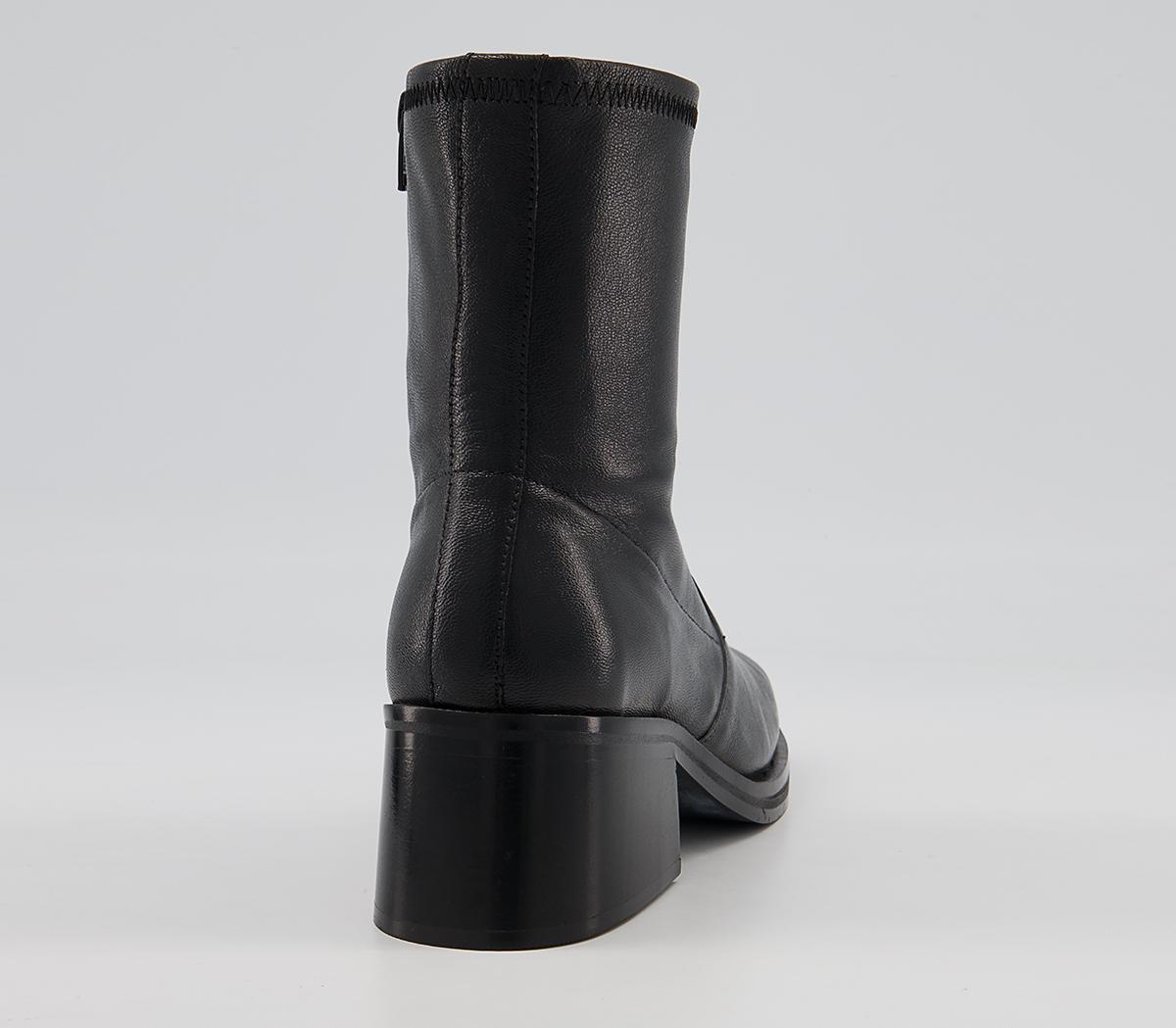Office Adventure Plain Block Heel Sock Boots Office Adventure Plain Block Heel Sock Boots Black Leather