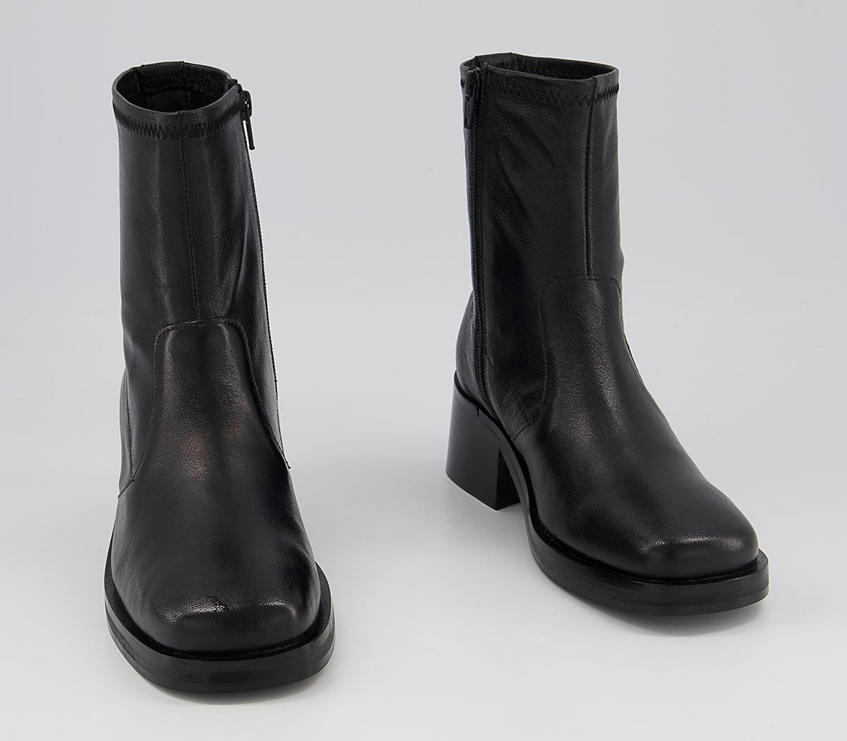 Office Adventure Plain Block Heel Sock Boots Office Adventure Plain Block Heel Sock Boots Black Leather
