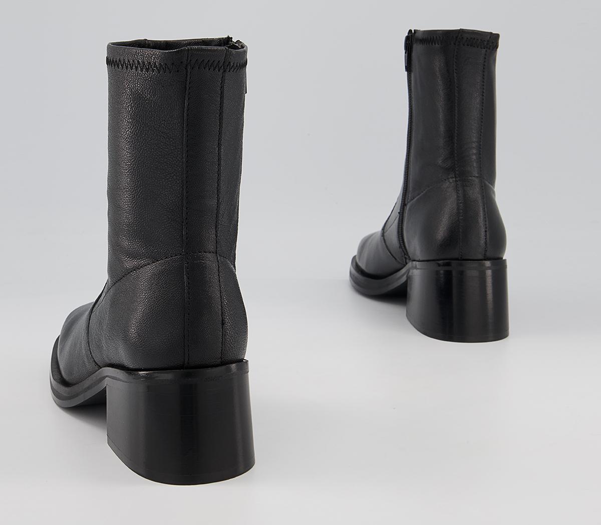 Office Adventure Plain Block Heel Sock Boots Office Adventure Plain Block Heel Sock Boots Black Leather