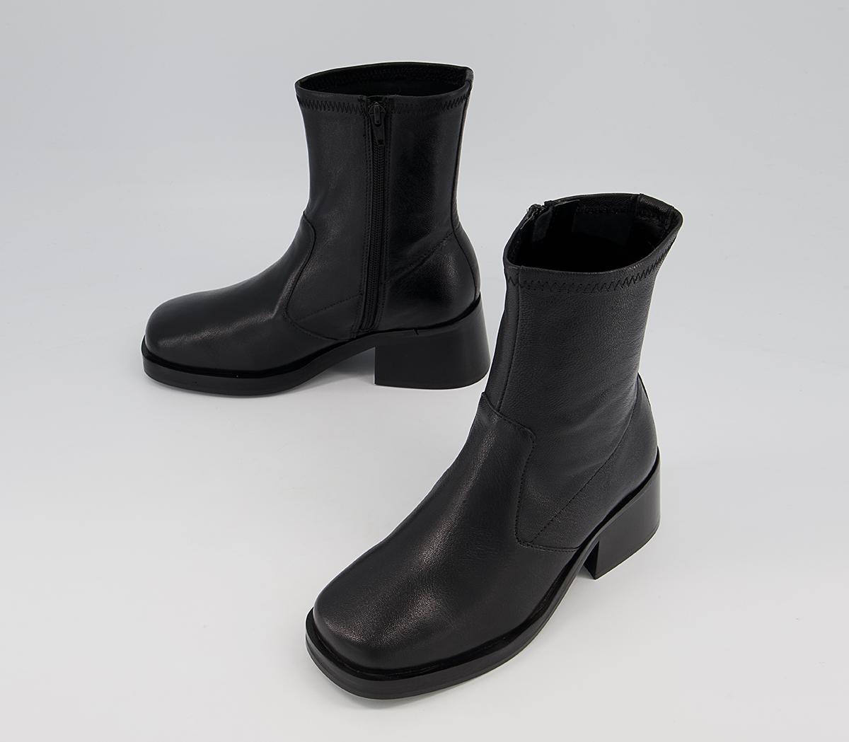 Office Adventure Plain Block Heel Sock Boots Office Adventure Plain Block Heel Sock Boots Black Leather