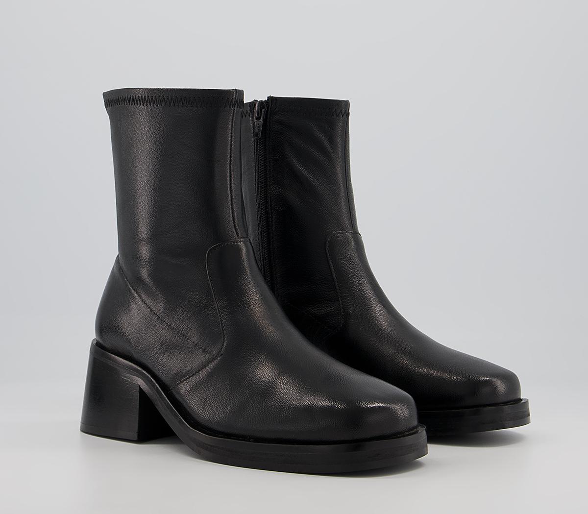 Office Adventure Plain Block Heel Sock Boots Office Adventure Plain Block Heel Sock Boots Black Leather
