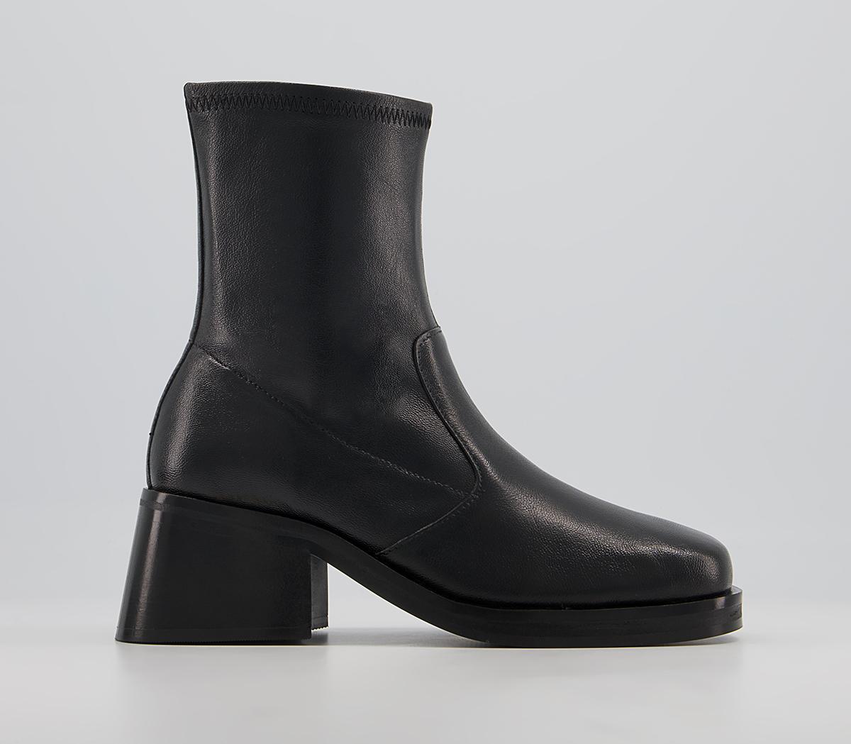 Office Adventure Plain Block Heel Sock Boots Office Adventure Plain Block Heel Sock Boots Black Leather