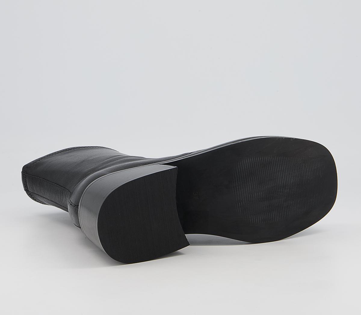 Office Adventure Plain Block Heel Sock Boots Office Adventure Plain Block Heel Sock Boots Black Leather