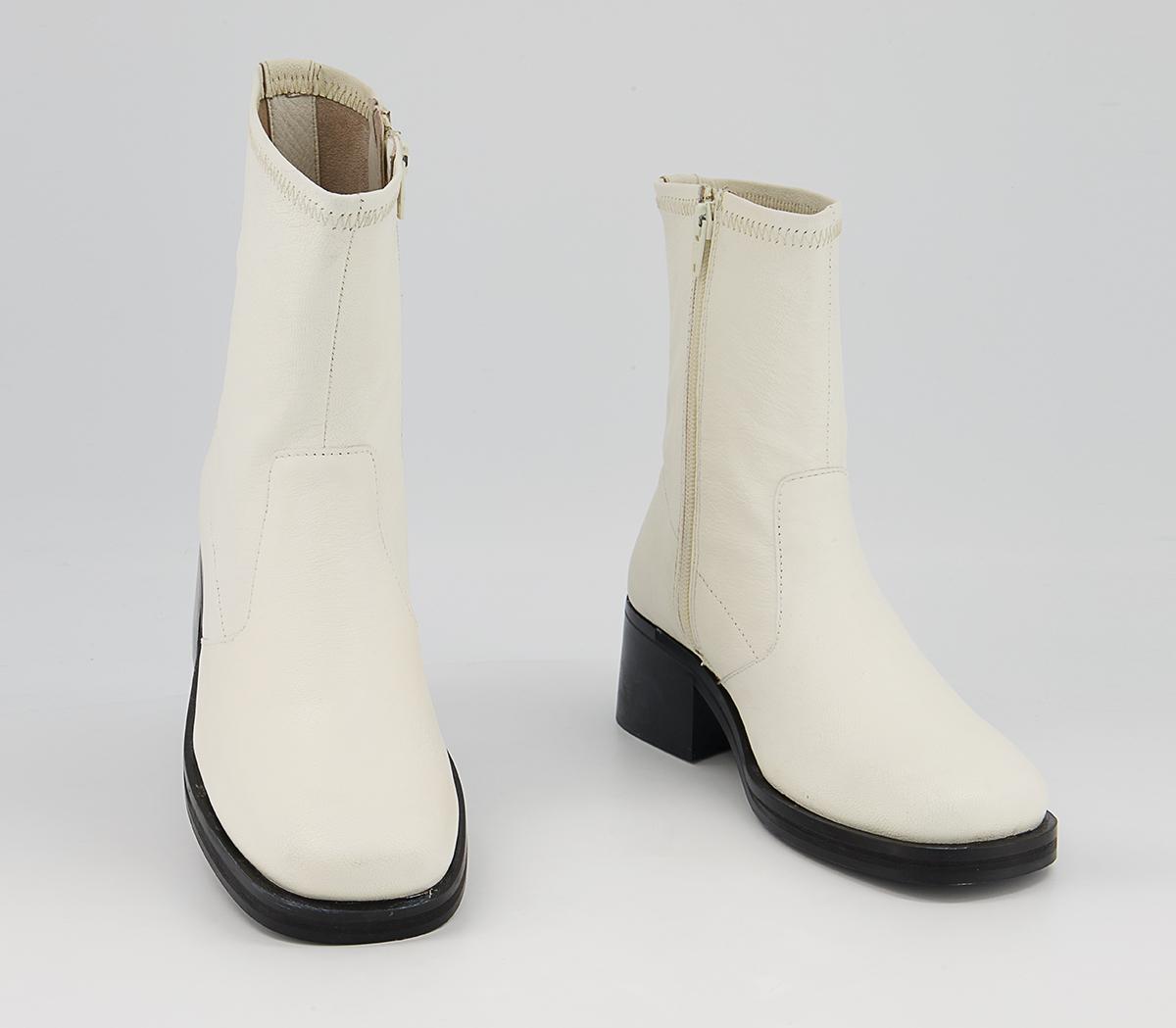 Office Adventure Plain Block Heel Sock Ankle Boots Office Adventure Plain Block Heel Sock Ankle Boots Off White Leather