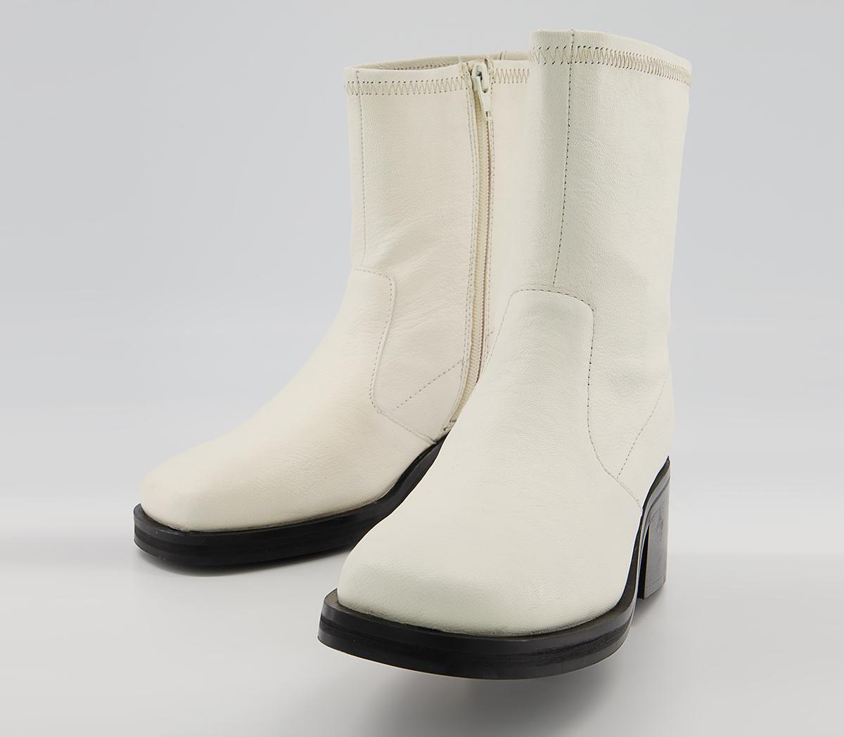 Office Adventure Plain Block Heel Sock Ankle Boots Office Adventure Plain Block Heel Sock Ankle Boots Off White Leather