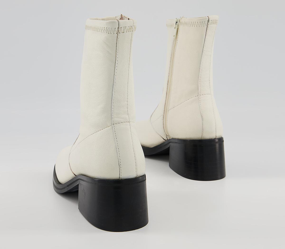 Office Adventure Plain Block Heel Sock Ankle Boots Office Adventure Plain Block Heel Sock Ankle Boots Off White Leather