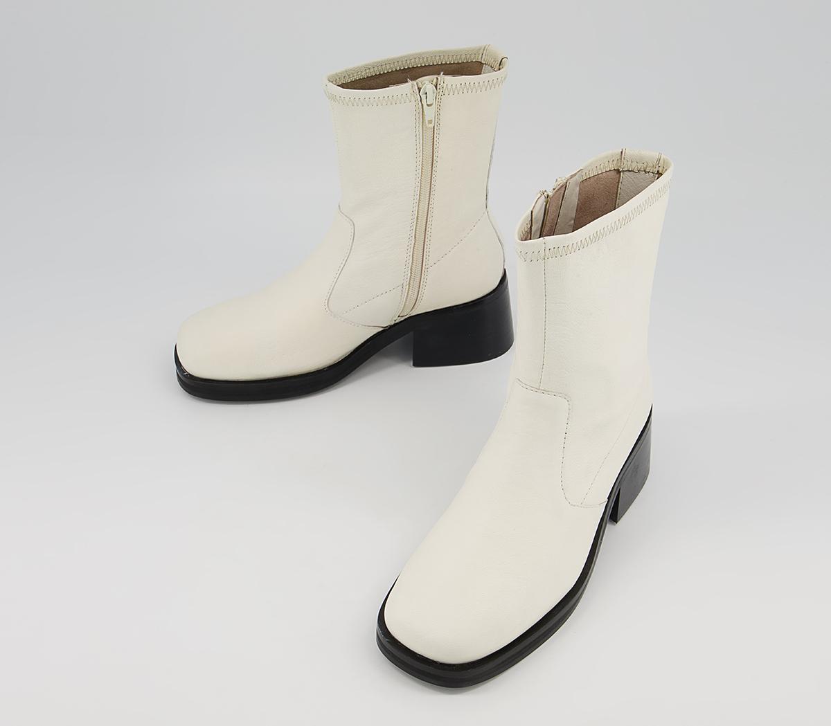 Office Adventure Plain Block Heel Sock Ankle Boots Office Adventure Plain Block Heel Sock Ankle Boots Off White Leather