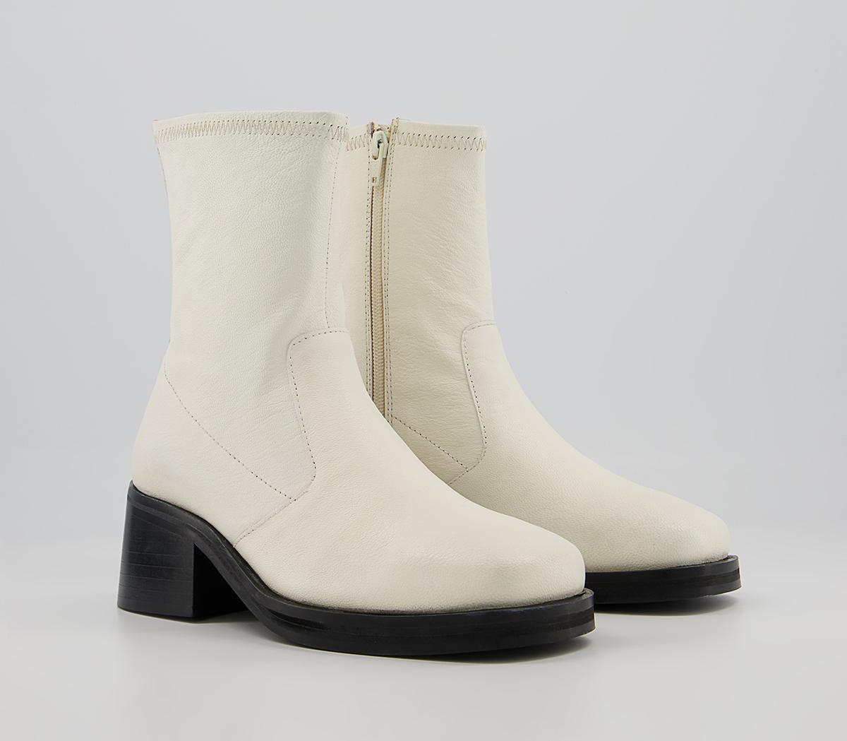 Office Adventure Plain Block Heel Sock Ankle Boots Office Adventure Plain Block Heel Sock Ankle Boots Off White Leather