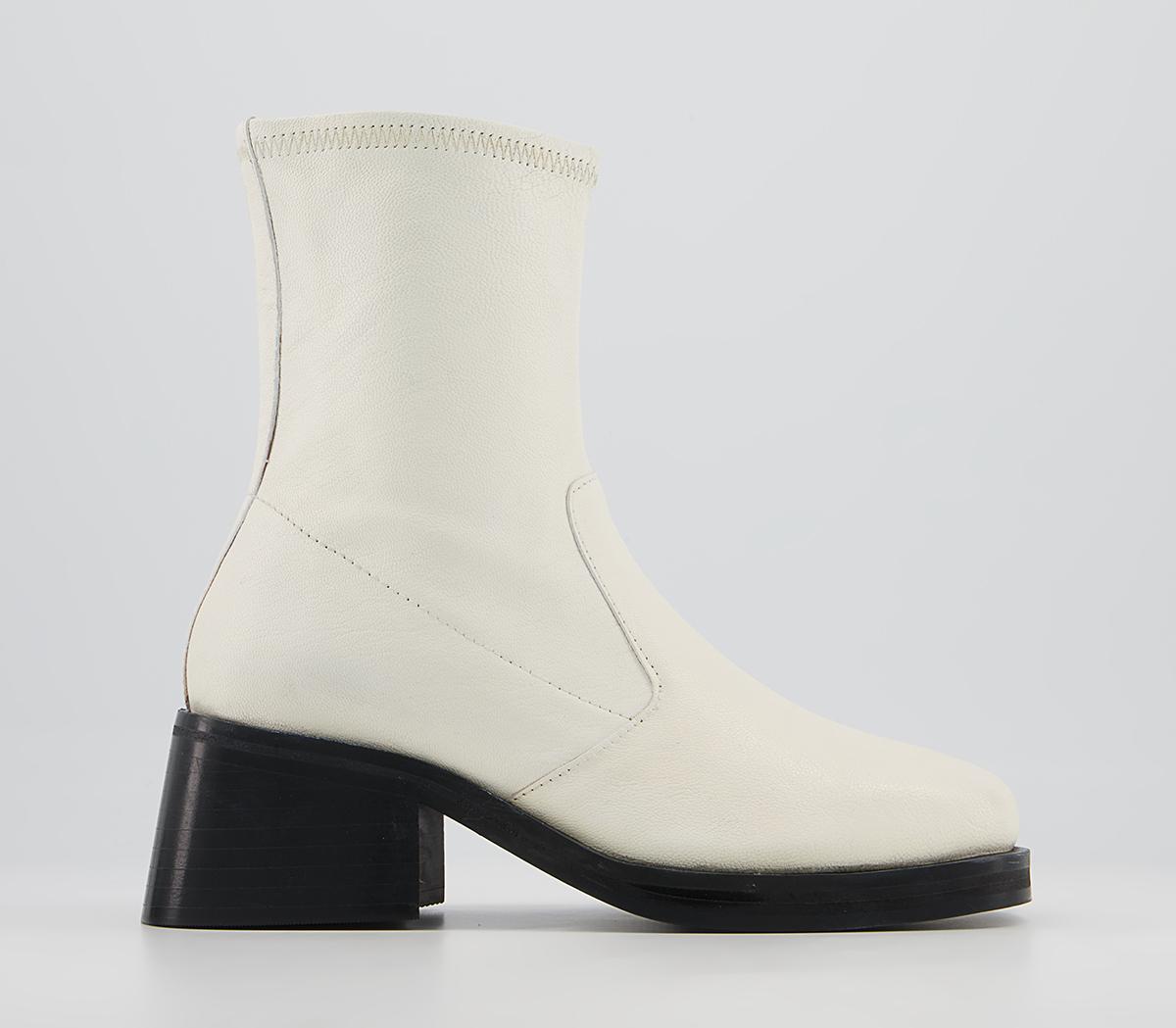 Office Adventure Plain Block Heel Sock Ankle Boots Office Adventure Plain Block Heel Sock Ankle Boots Off White Leather