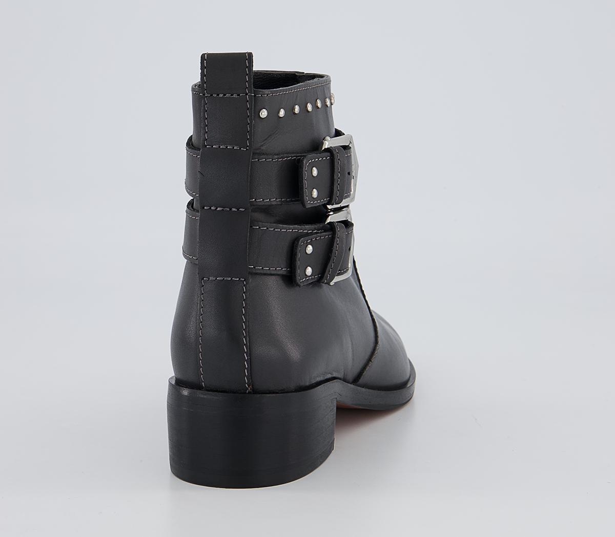 Office Anchor Double Buckle Studded Ankle Boots Office Anchor Double Buckle Studded Ankle Boots Dark Grey Leather