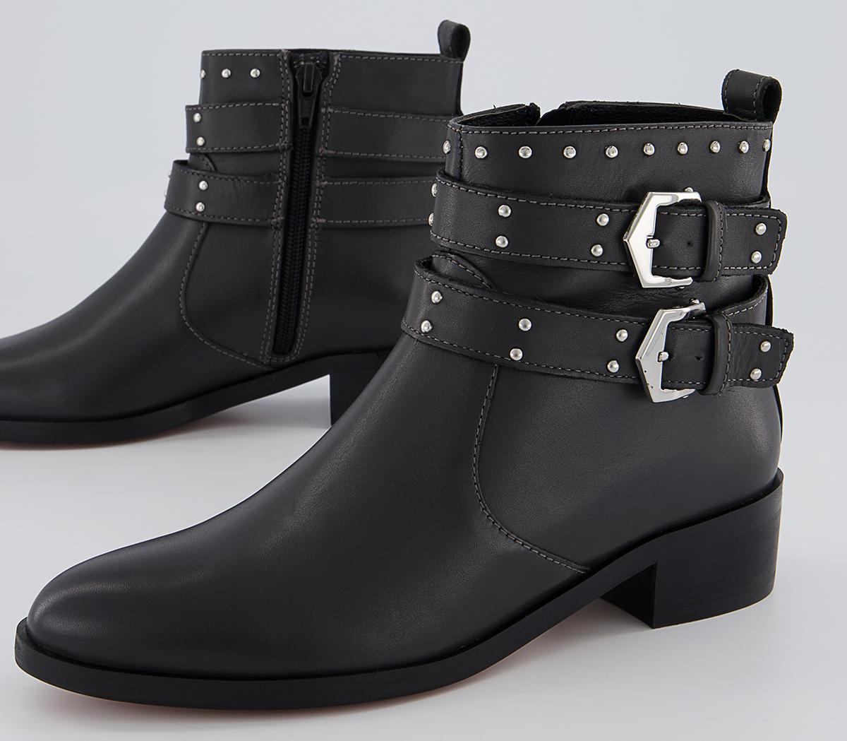 Office Anchor Double Buckle Studded Ankle Boots Office Anchor Double Buckle Studded Ankle Boots Dark Grey Leather