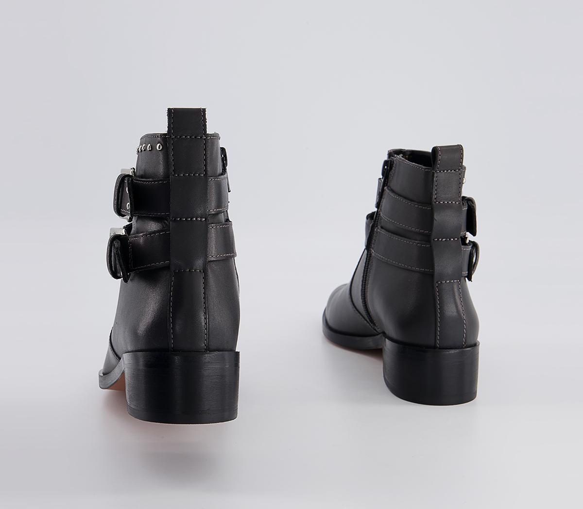 Office Anchor Double Buckle Studded Ankle Boots Office Anchor Double Buckle Studded Ankle Boots Dark Grey Leather