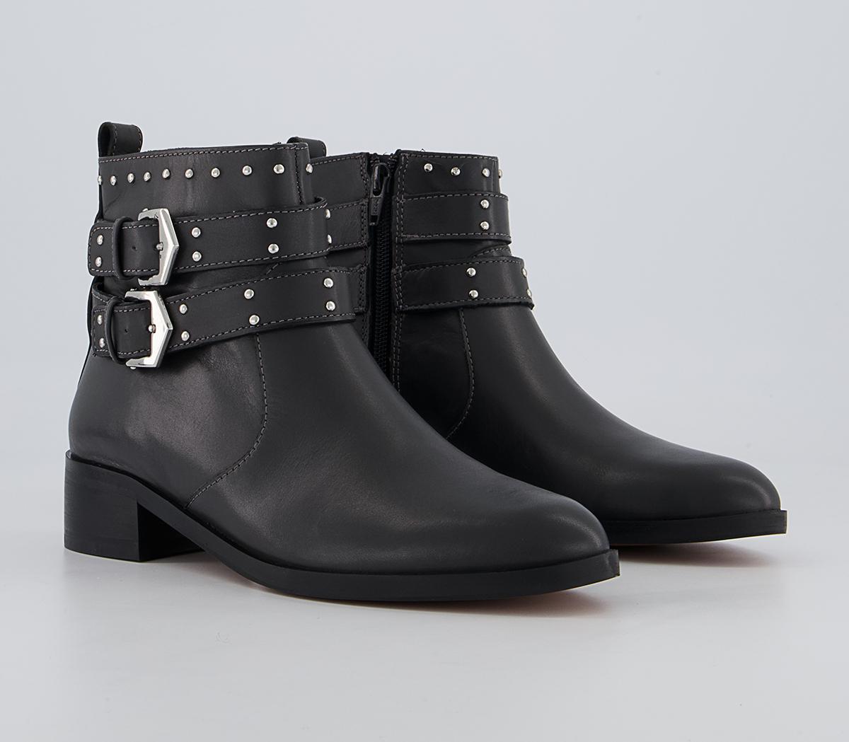 Office Anchor Double Buckle Studded Ankle Boots Office Anchor Double Buckle Studded Ankle Boots Dark Grey Leather