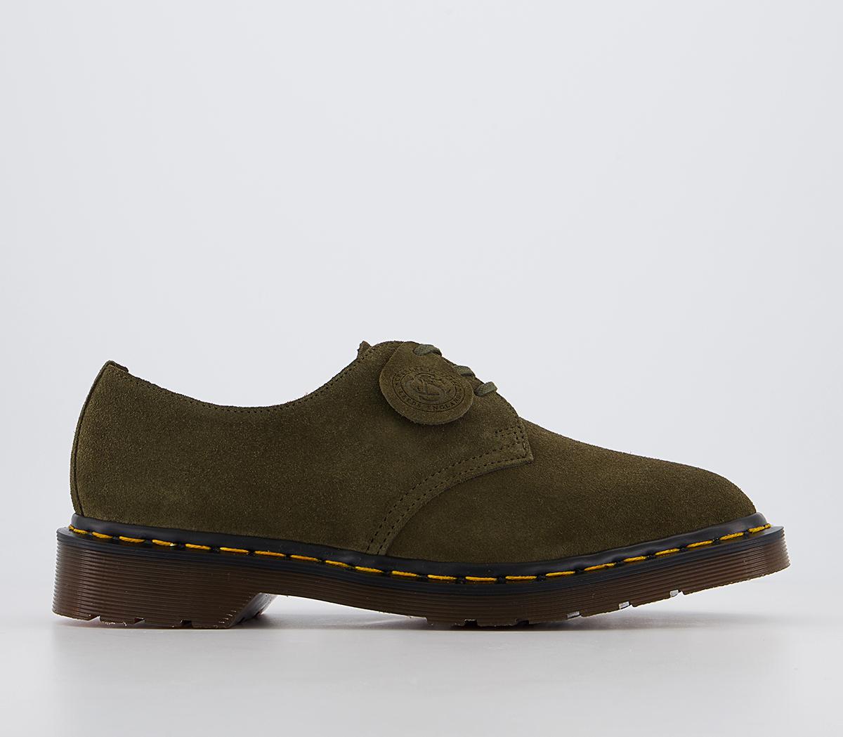 Dr. Martens 1461 3 Eye Made In England Shoes Forest Green Buck Suede -  Men'S Casual Shoes & Boots