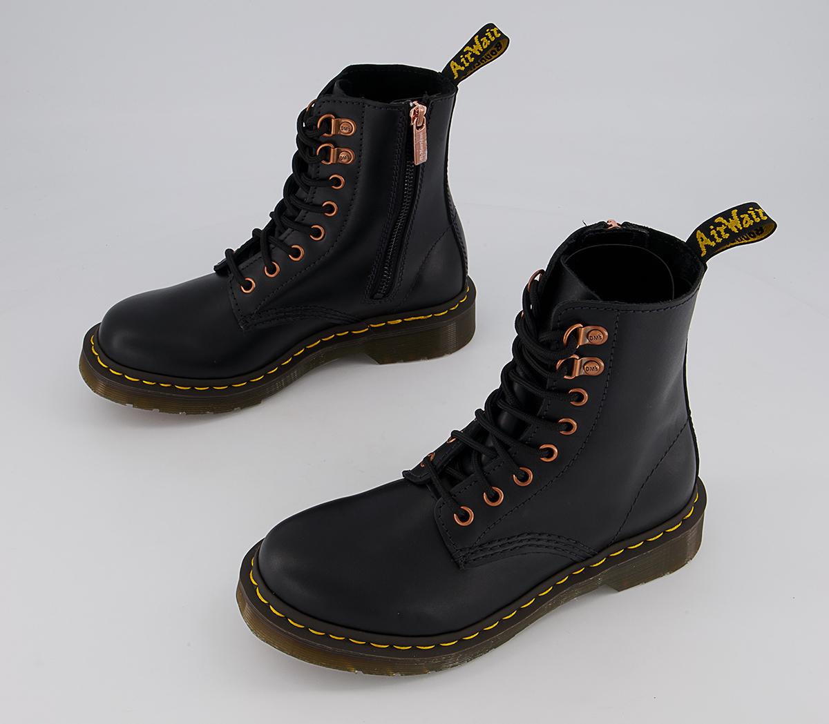 Dr. Martens 8 Eye Rose Gold Hardware Boots Black - Women's Ankle Boots