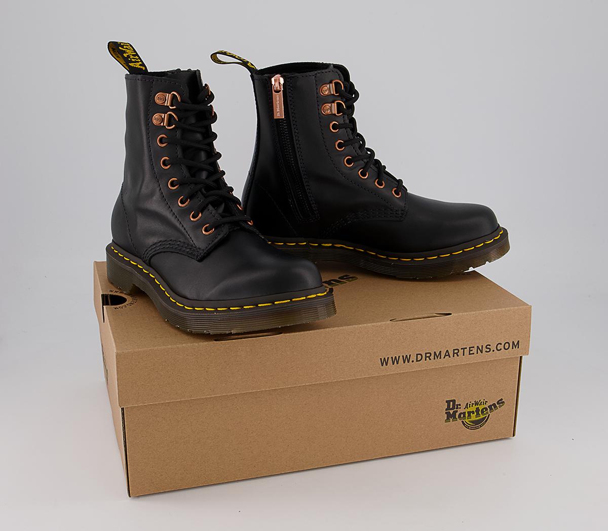 Dr. Martens 8 Eye Rose Gold Hardware Boots Black - Women's Ankle Boots