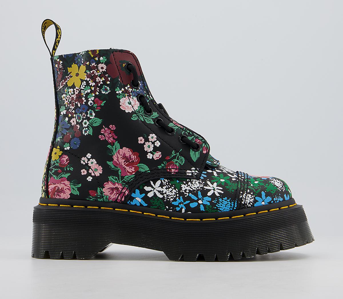 Dr. Martens Sinclair Floral Boots Black Multi - Women's Ankle Boots