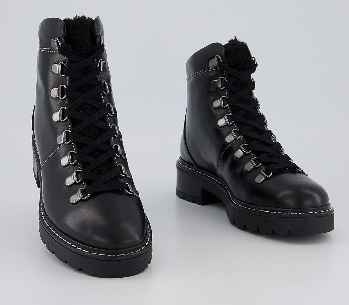 Office Aleea Shearling Hiker Lace Up Ankle Boots Office Aleea Shearling Hiker Lace Up Ankle Boots Black Leather