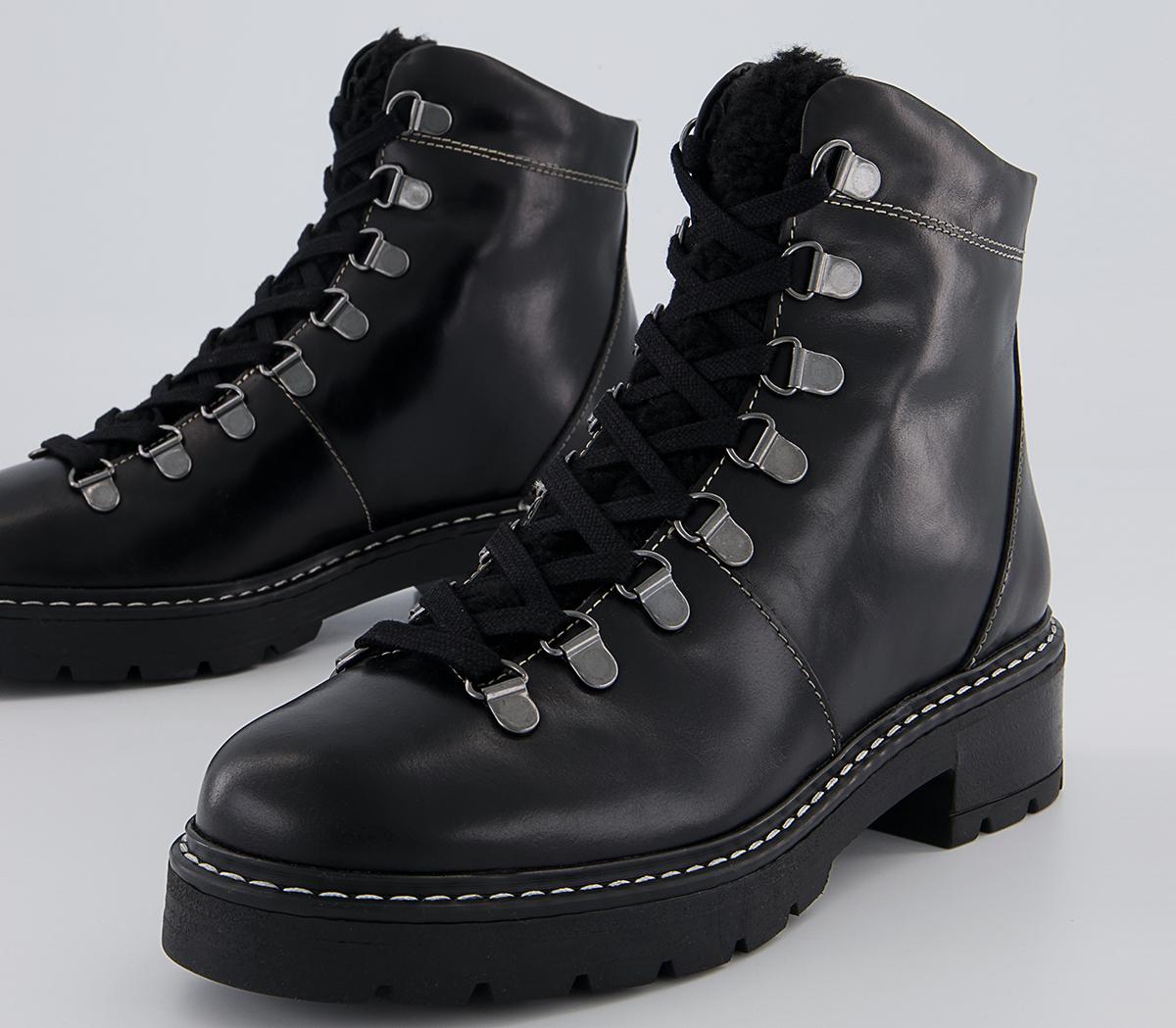 Office Aleea Shearling Hiker Lace Up Ankle Boots Office Aleea Shearling Hiker Lace Up Ankle Boots Black Leather