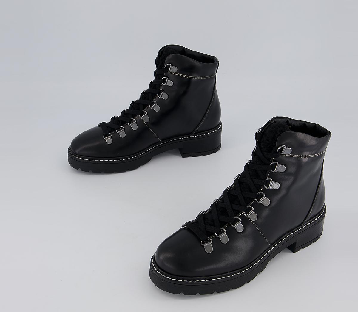 Office Aleea Shearling Hiker Lace Up Ankle Boots Office Aleea Shearling Hiker Lace Up Ankle Boots Black Leather