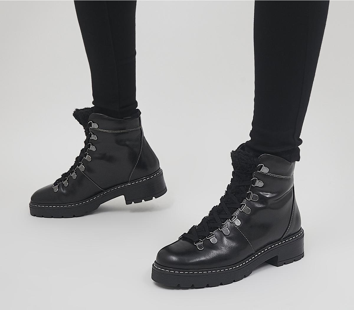 OfficeAleea Shearling Hiker Lace Up Ankle BootsBlack Leather