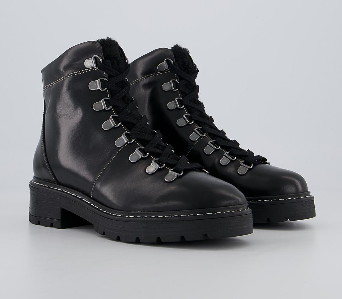 Office Aleea Shearling Hiker Lace Up Ankle Boots Office Aleea Shearling Hiker Lace Up Ankle Boots Black Leather