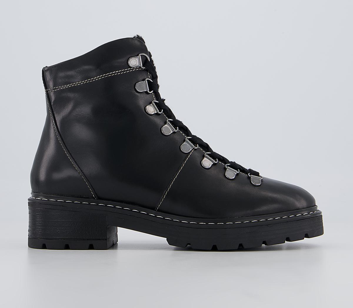 Office Aleea Shearling Hiker Lace Up Ankle Boots Office Aleea Shearling Hiker Lace Up Ankle Boots Black Leather