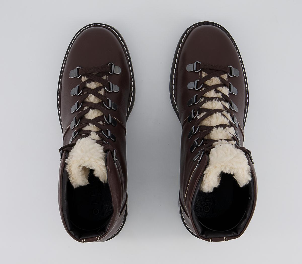 Office Aleea Faux Shearling Lace Up Hiker Ankle Boots Office Aleea Faux Shearling Lace Up Hiker Ankle Boots Brown Leather