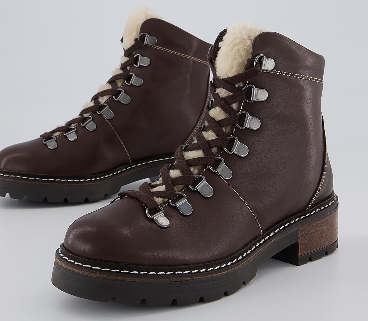 Office Aleea Faux Shearling Lace Up Hiker Ankle Boots Office Aleea Faux Shearling Lace Up Hiker Ankle Boots Brown Leather