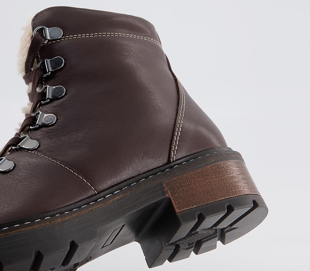 Office Aleea Faux Shearling Lace Up Hiker Ankle Boots Office Aleea Faux Shearling Lace Up Hiker Ankle Boots Brown Leather