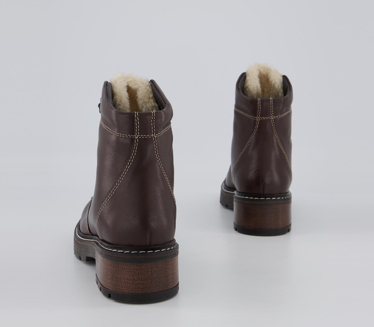 Office Aleea Faux Shearling Lace Up Hiker Ankle Boots Office Aleea Faux Shearling Lace Up Hiker Ankle Boots Brown Leather