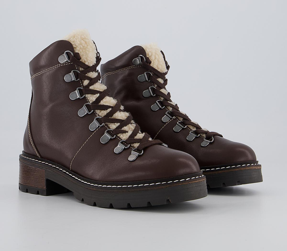 Office Aleea Faux Shearling Lace Up Hiker Ankle Boots Office Aleea Faux Shearling Lace Up Hiker Ankle Boots Brown Leather