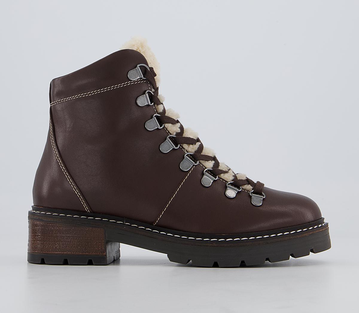 Office Aleea Faux Shearling Lace Up Hiker Ankle Boots Office Aleea Faux Shearling Lace Up Hiker Ankle Boots Brown Leather