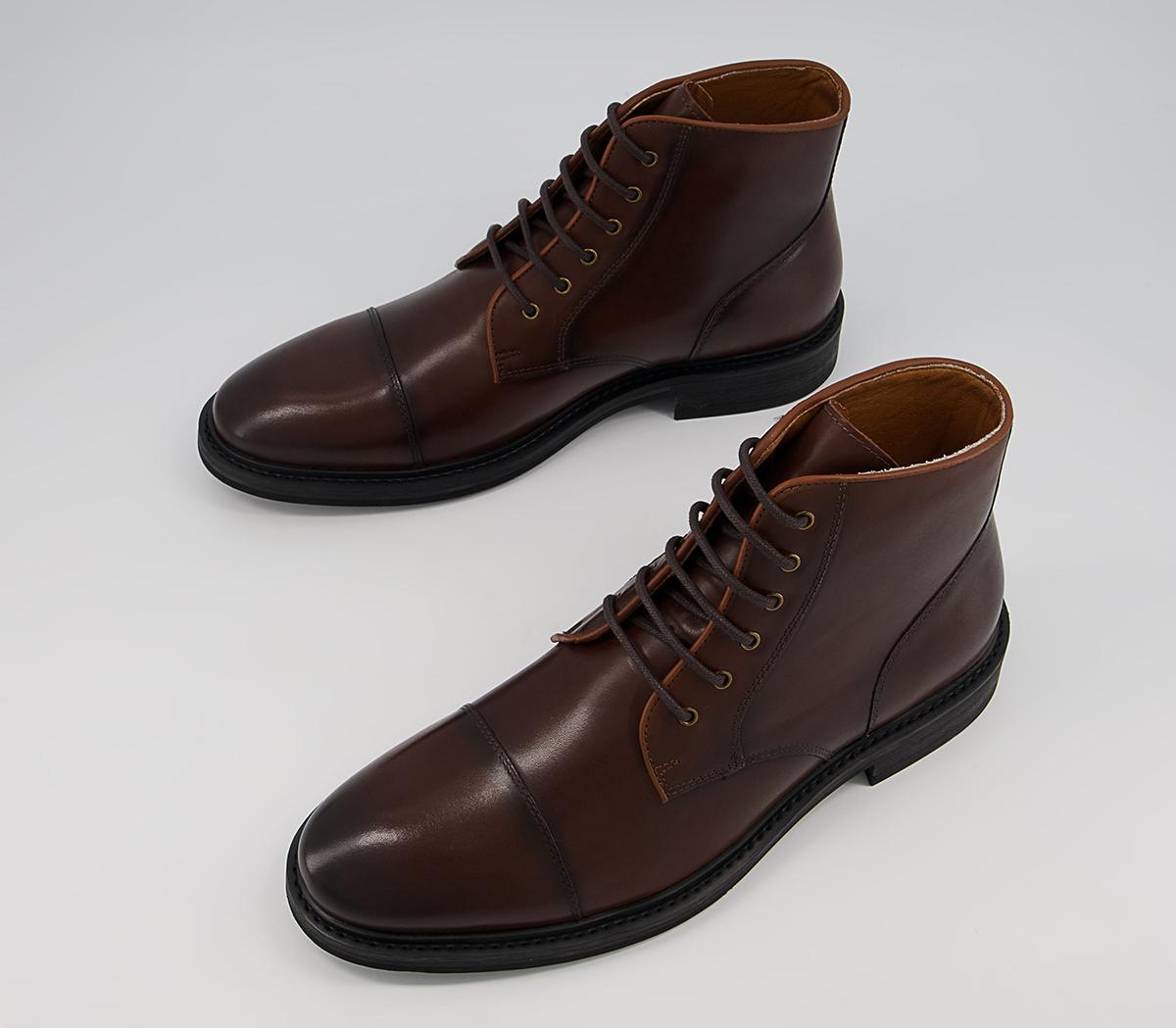 OFFICE Barnsley Toecap Ankle Boots Brown Leather - Men’s Boots