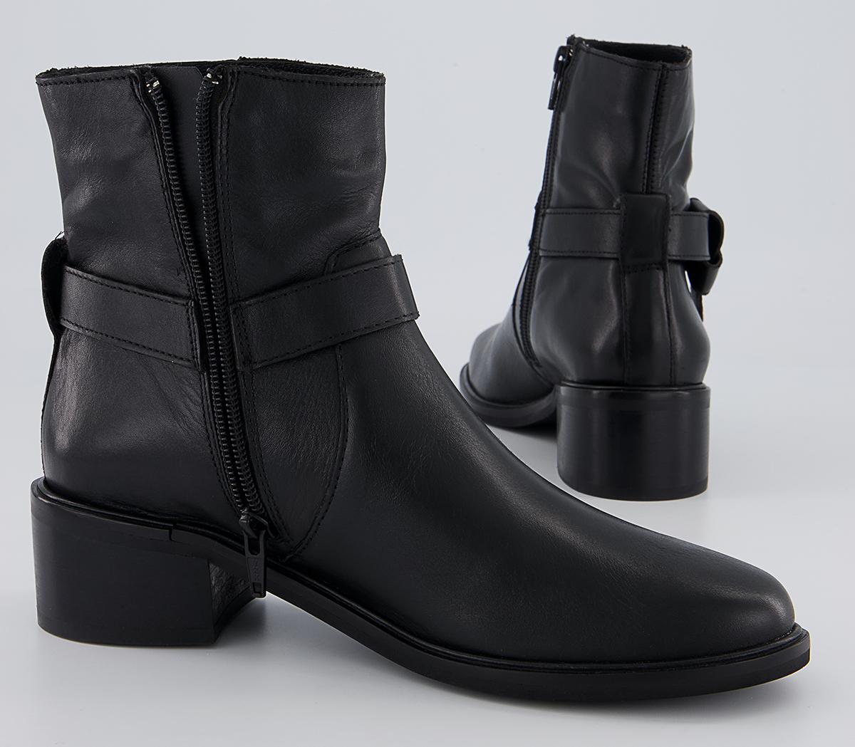 Office Anda Knot Buckle Heeled Ankle Boots Office Anda Knot Buckle Heeled Ankle Boots Black Leather