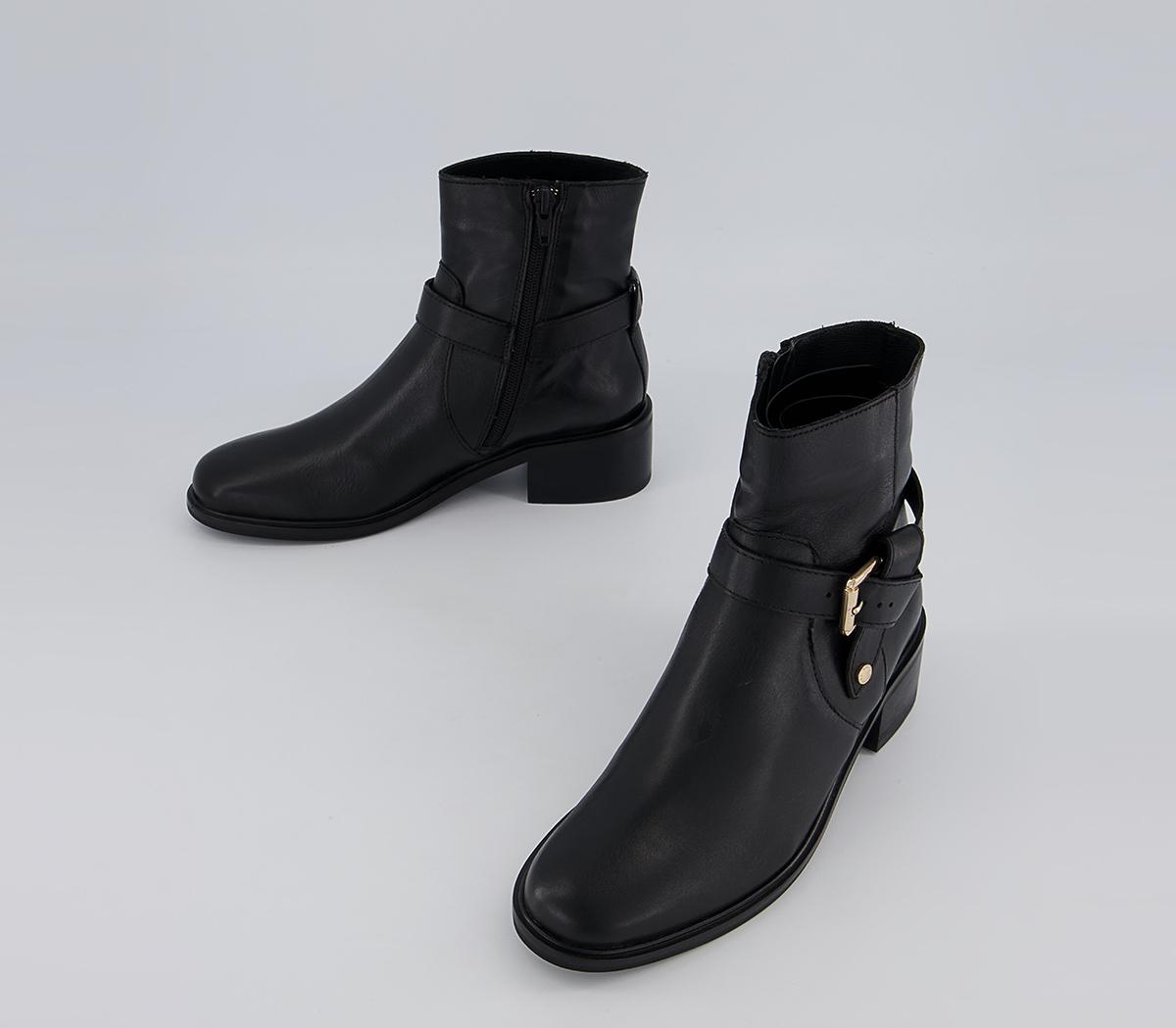 Office Anda Knot Buckle Heeled Ankle Boots Office Anda Knot Buckle Heeled Ankle Boots Black Leather