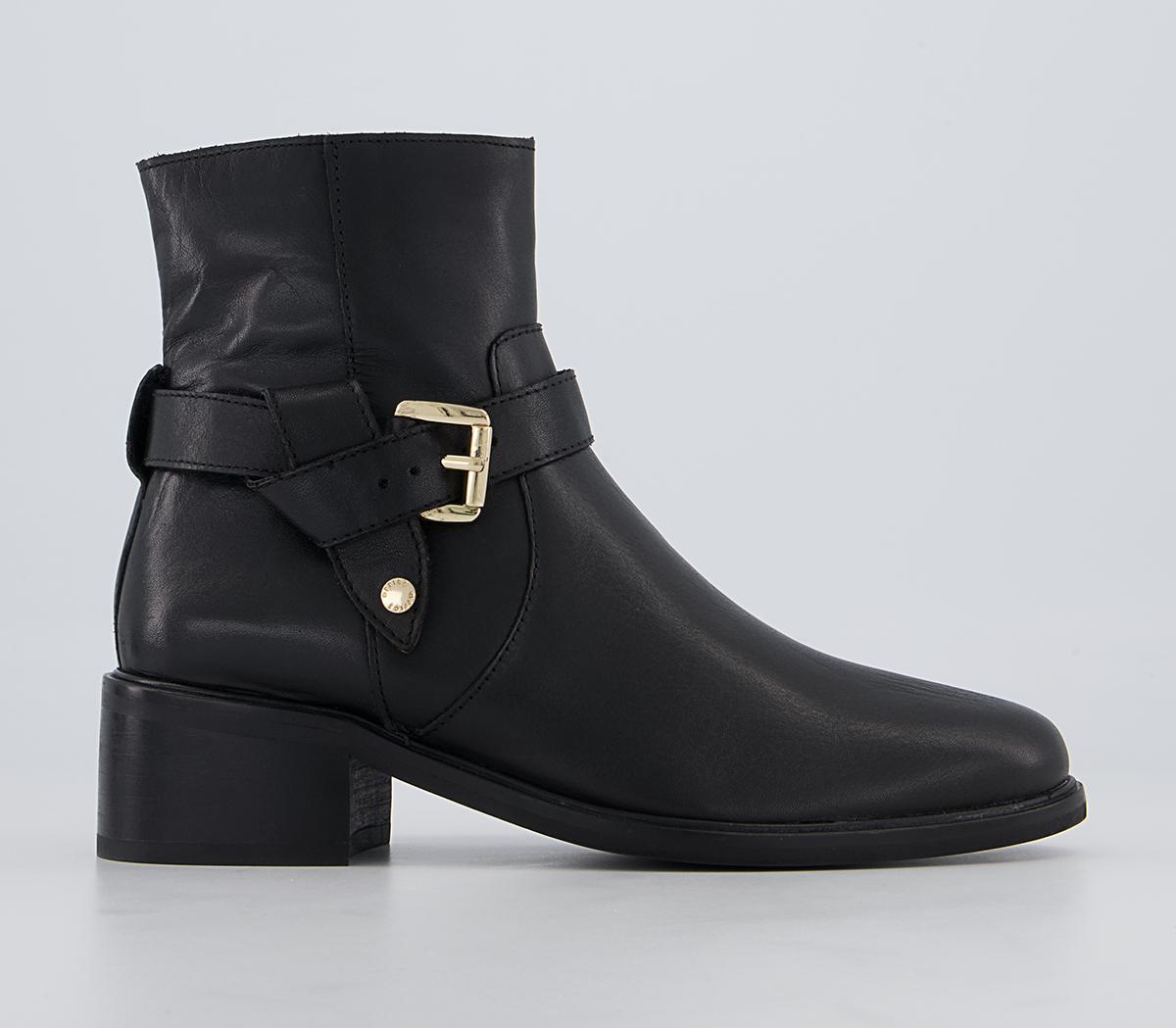 Office Anda Knot Buckle Heeled Ankle Boots Office Anda Knot Buckle Heeled Ankle Boots Black Leather