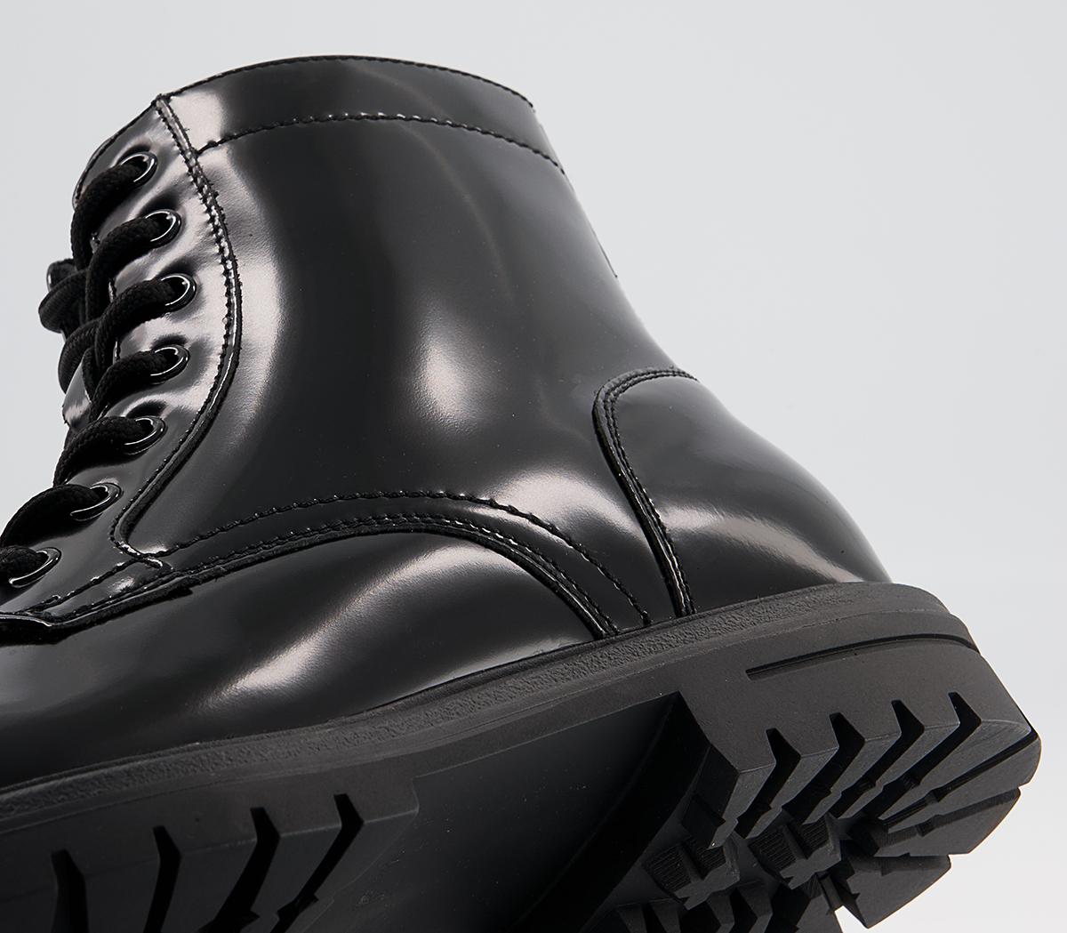 Office Bicester Round Toe Cleated Sole Lace Boots Office Bicester Round Toe Cleated Sole Lace Boots Black High Shine Leather