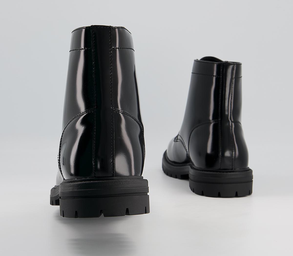 Office Bicester Round Toe Cleated Sole Lace Boots Office Bicester Round Toe Cleated Sole Lace Boots Black High Shine Leather