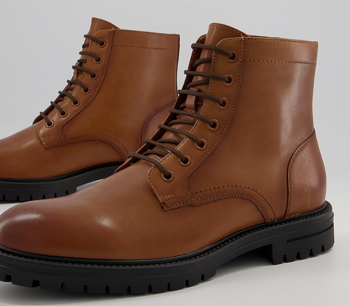 Office Bicester Round Toe Cleated Sole Lace Boots Office Bicester Round Toe Cleated Sole Lace Boots Tan Leather