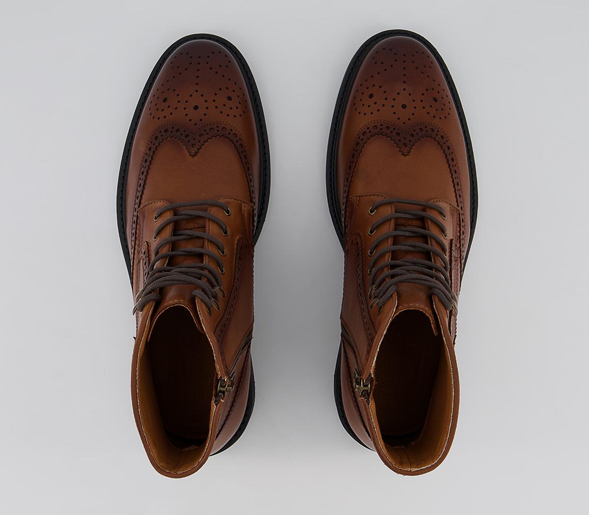Office Burntwood Zip Ankle Lace Brogue Boots Office Burntwood Zip Ankle Lace Brogue Boots Tan Leather