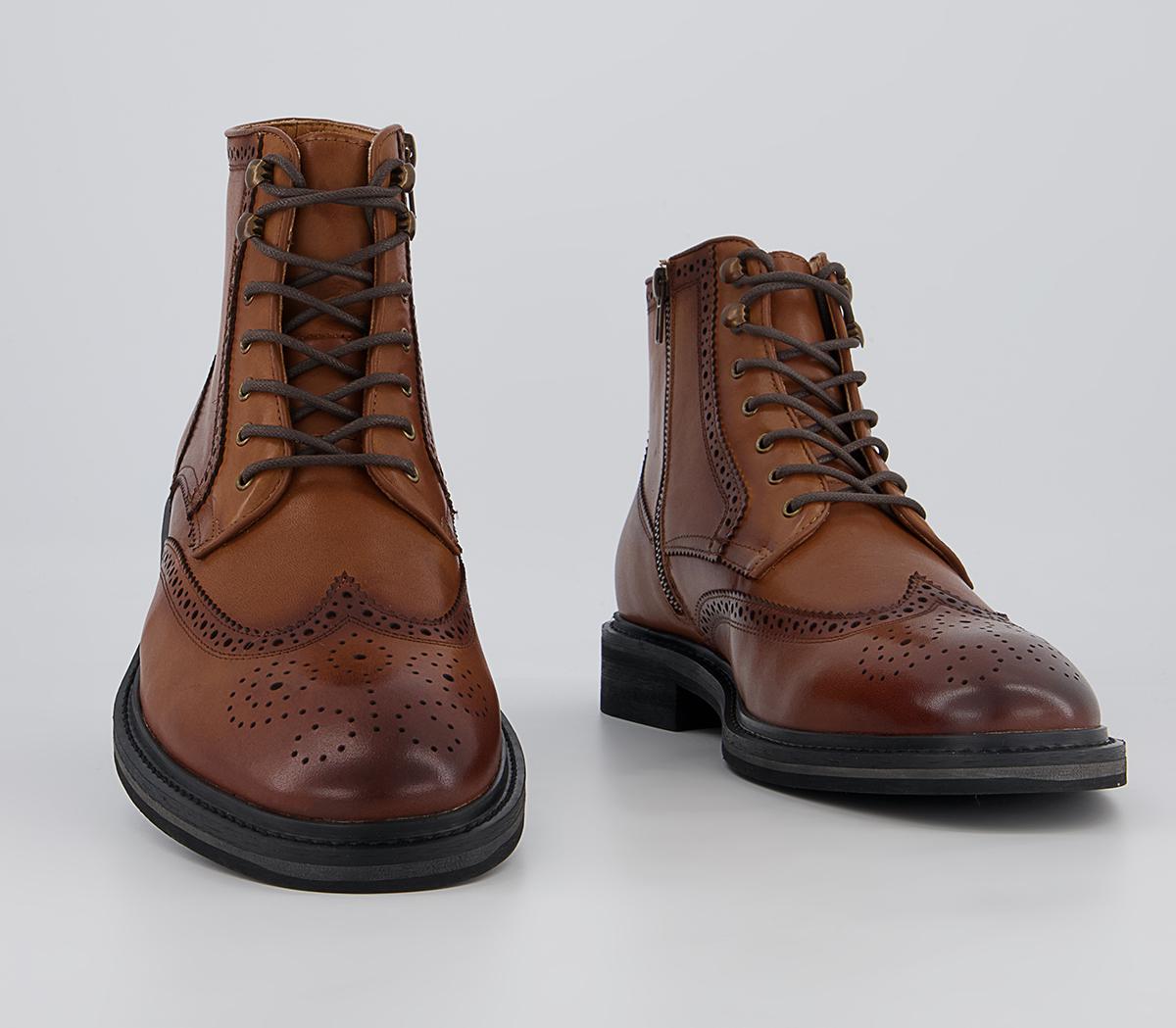Office Burntwood Zip Ankle Lace Brogue Boots Office Burntwood Zip Ankle Lace Brogue Boots Tan Leather