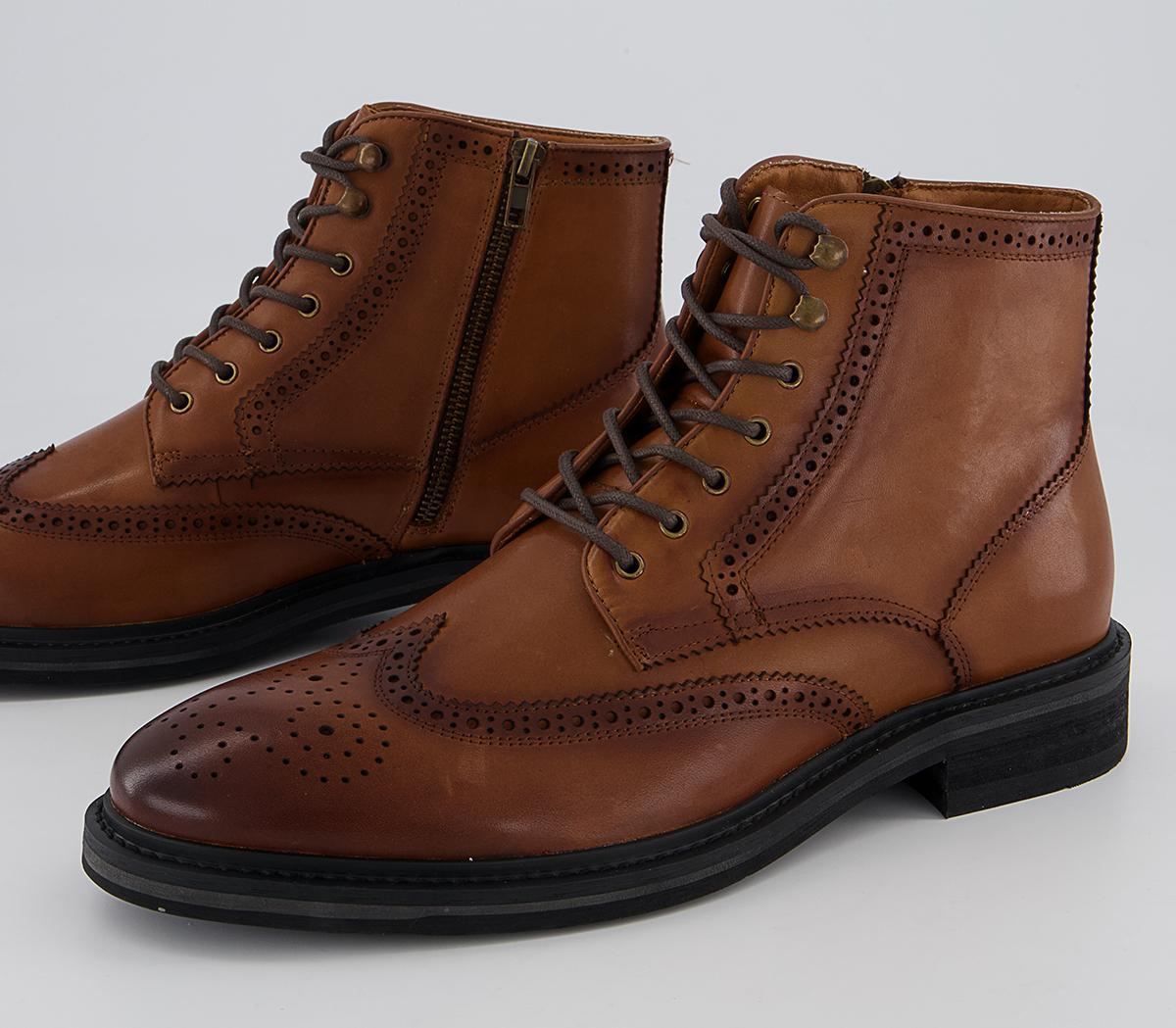 Office Burntwood Zip Ankle Lace Brogue Boots Office Burntwood Zip Ankle Lace Brogue Boots Tan Leather