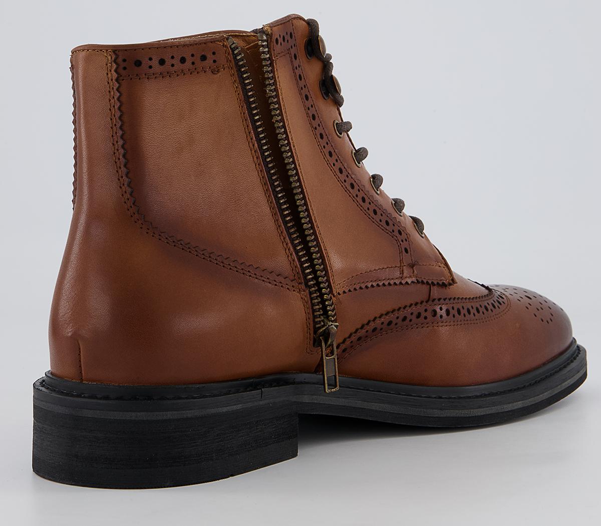 Office Burntwood Zip Ankle Lace Brogue Boots Office Burntwood Zip Ankle Lace Brogue Boots Tan Leather