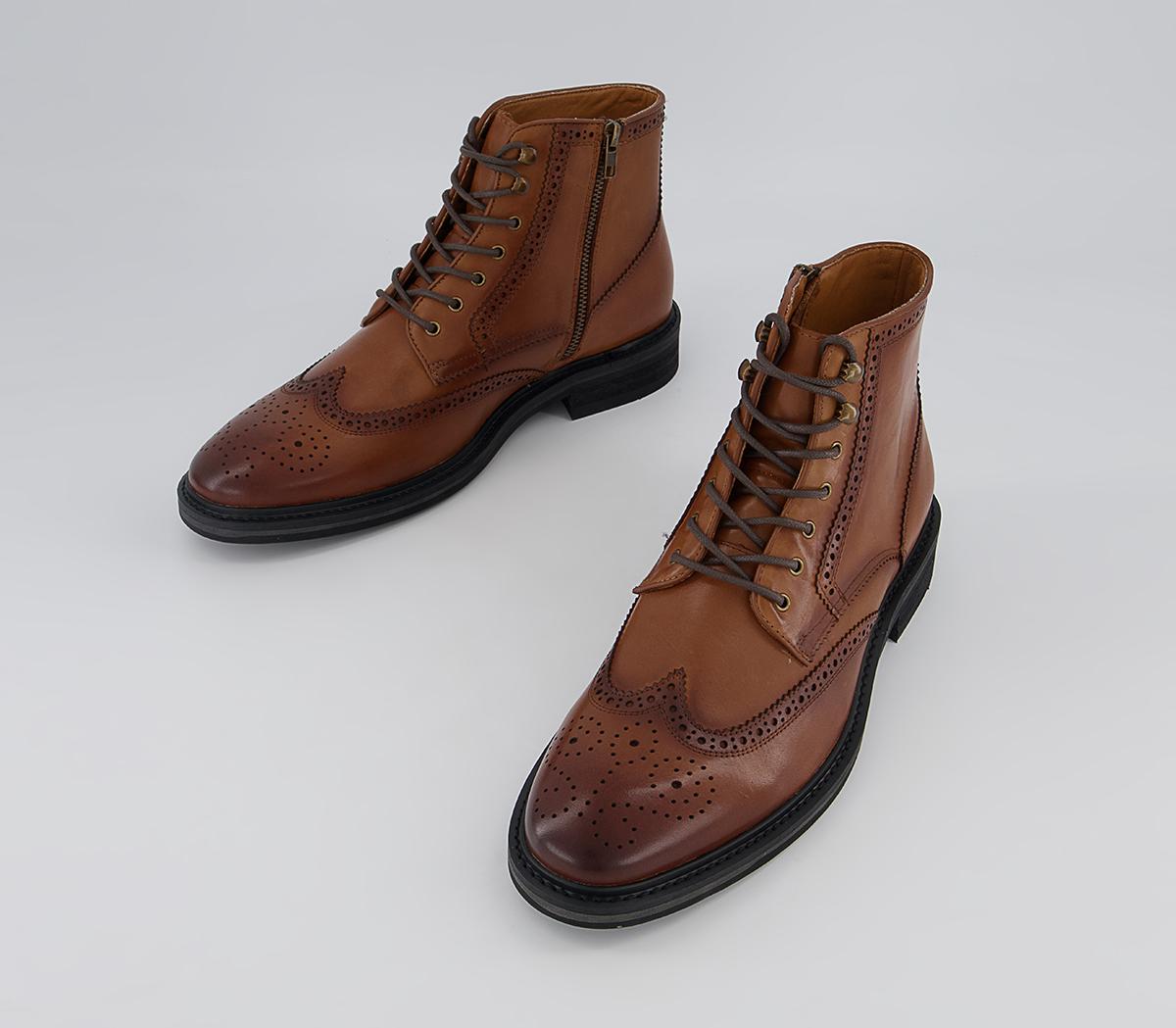 Office Burntwood Zip Ankle Lace Brogue Boots Office Burntwood Zip Ankle Lace Brogue Boots Tan Leather