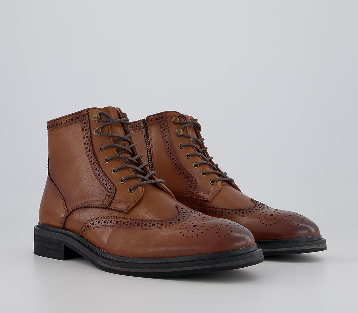 Office Burntwood Zip Ankle Lace Brogue Boots Office Burntwood Zip Ankle Lace Brogue Boots Tan Leather